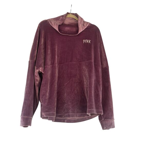 PINK Victorias Secret Plush Velour Pullover Funnel Neck Pockets XL Athleisure - Picture 1 of 10